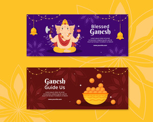 Wall Mural - Happy Ganesh Chaturthi Social Media Banner Template Flat Cartoon Background Vector Illustration