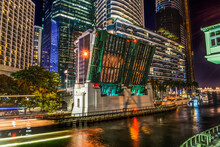 Open Brickell Avenue Bridge Night River Buildings Downtown Miami Florida
