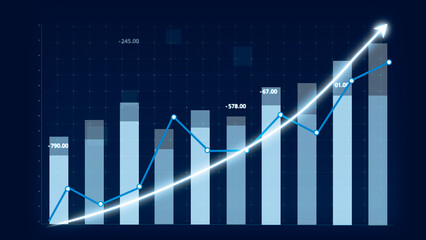 Business growth concept in allusive graph chart showing marketing sales profit increasing to future target . Excellent financial status of corporate business rise up . Finance and money 3D rendering .