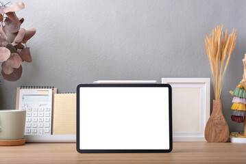 Aufkleber - Blank screen tablet on working desk decor with stationery at home