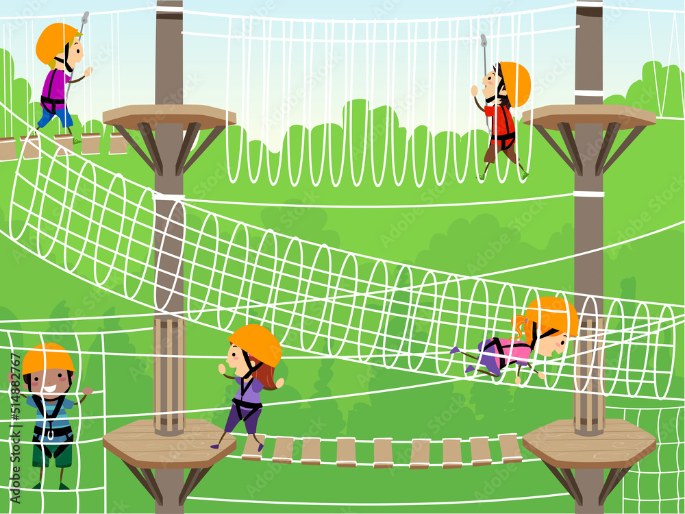 Stickman Kids Rope Course Play Illustration Stock Vector | Adobe Stock