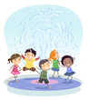 Stickman Kids Play Water Splash Pad Illustration