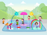 Fototapeta Dinusie - Stickman Kids Splash Pads Water Park Illustration