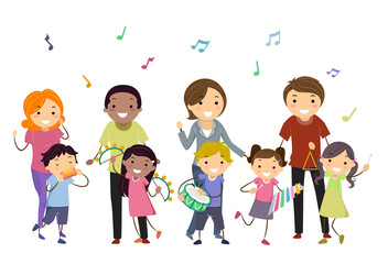 Wall Mural - Stickman Kids Group Sing Teachers Illustration