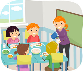 Wall Mural - Stickman Kids School Food Teacher Illustration