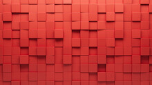 Polished, Futuristic Wall Background With Tiles. Red, Tile Wallpaper With Square, 3D Blocks. 3D Render