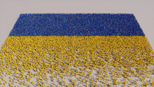 Ukrainian Banner Background, with People gathering to form the Flag of Ukraine.