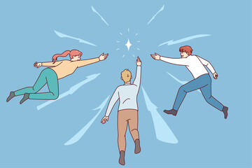 Wall Mural - People reach for diamond. Colleagues or employees strive for shared goal achievement. Businesspeople catch new business opportunities. Motivation and ambition. Vector illustration. 