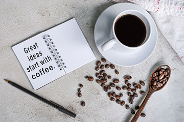 Wall Mural - Inspirational quote on notepad with coffee and coffee been background.