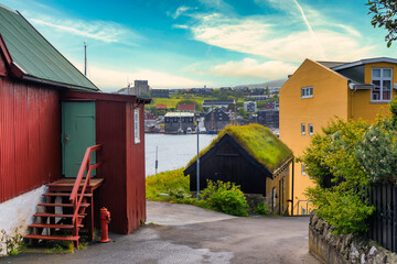 Wall Mural - Torshavn streets in the old part of the city, Faroe Islands