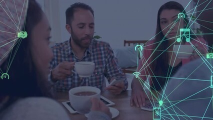 Poster - Animation of network of connections over diverse friends drinking coffee