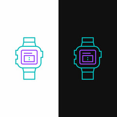 Sticker - Line Wrist watch icon isolated on white and black background. Wristwatch icon. Colorful outline concept. Vector