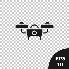 Wall Mural - Black Drone flying icon isolated on transparent background. Quadrocopter with video and photo camera symbol. Vector