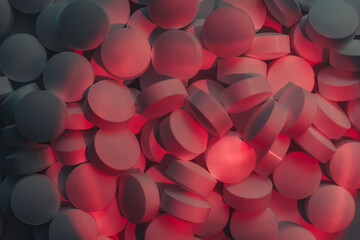 Fototapete - Pills or drugs in a package under neon light. Beautiful background pattern for design.