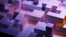 Precisely Constructed Glossy Cubes. Violet And Orange, Modern Tech Background. 3D Render.