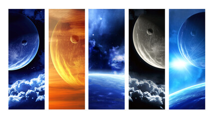 Wall Mural - set of vertical space banners with planets, nebula and stars