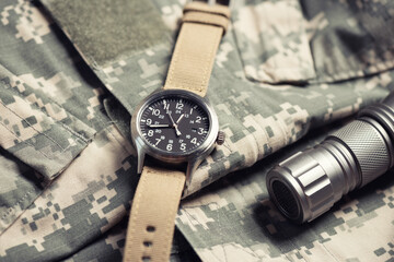 Wall Mural - military style men wristwatch