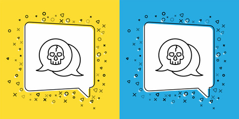 Sticker - Set line Skull icon isolated on yellow and blue background. Pirate captain. Happy Halloween party. Vector