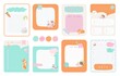 Notepads template. Page list notes organizing, notepad diary for kids used. Cute planner design with stickers, blank memo pad or nowaday notebook vector set