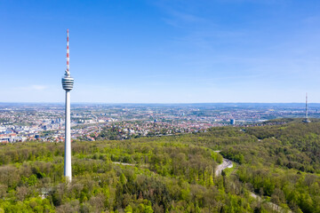 Wall Mural - Stuttgart tv tower skyline aerial view town architecture travel in Germany