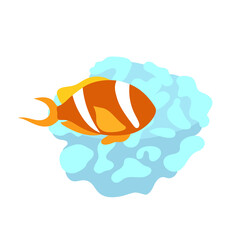 Poster - Clownfish living in coral reef semi flat color vector object. Full sized item on white. Anemonefish species. Fish in aquarium. Simple cartoon style illustration for web graphic design and animation