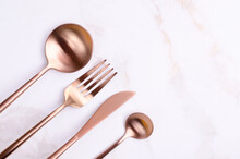 Clean Golden Metal Cutlery