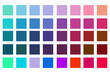 Color guide palette An example of a color palette jpg.Color palette. Bright image background with flowers collection. Bright color squares Set isolated on white background. color palette for fashion 