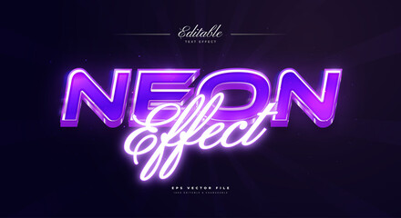 Wall Mural - editable text effects with glowing purple neon and 3d style