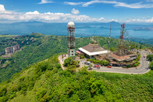 Tagaytay, Cavite, Philippines - Aerial Of People's Park In The Sky Perched Atop Mount Sungay Overlooking Taal Volcano And Lake. A Doppler Weather Radar Station Is Found Within The Complex.
