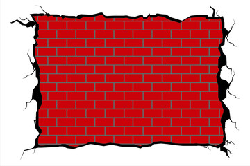 Wall Mural - cracked brick wall. a cracked stonewall. realistic cracks in the wall. ground cracks set. earthquake
