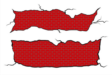 Wall Mural - cracked brick wall. a cracked stonewall. realistic cracks in the wall. ground cracks set. earthquake
