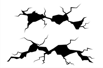 Wall Mural - realistic cracks in the wall. ground cracks set. earthquake cracking holes. grunge style mask overla