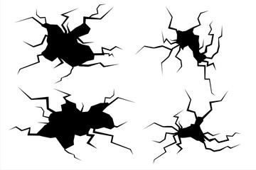 Wall Mural - realistic cracks in the wall. ground cracks set. earthquake cracking holes. grunge style mask overla
