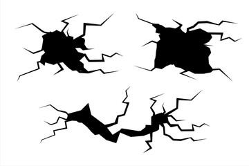 Wall Mural - realistic cracks in the wall. ground cracks set. earthquake cracking holes. grunge style mask overla