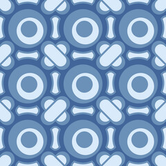Poster - Blue shapes circles and crosses. Vector seamless stylish and primitive pattern.