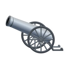 Medieval Cannon In Cartoon Style. Vector Illustration Of Old Weapons. Illustration Of War Equipment For Pirate Ships Of Fortresses