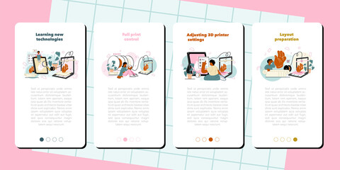 Poster - 3d printer mobile application banner set. digital designer with electronic