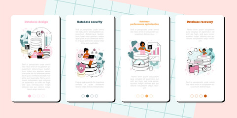 Poster - data base administrator mobile application banner set. manager working