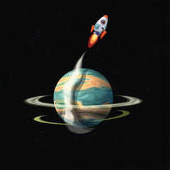 Wall Mural - space craft flying out orbit to space
