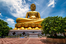 Bangkok, Thailand - June 18, 2022. Wat Paknam Phasi Charoen.  The Tallest Buddha Statues  In Bangkok..