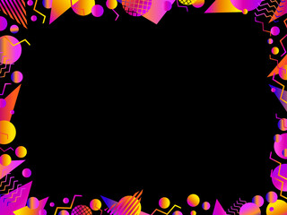 Wall Mural - Memphis geometric frame. Border design with geometric shapes in 80s style. Gradient colors, design a template for invitations, leaflets and greeting cards. Vector illustration
