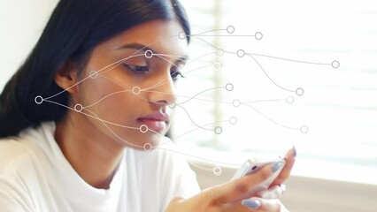 Poster - Animation of connections over biracial teenage girl using smartphone