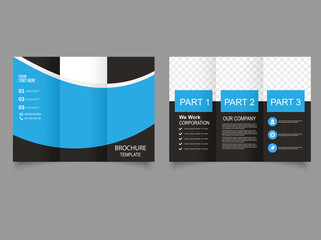 Vector trifold brochure design with rectangles blue elements