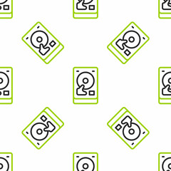 Poster - Line Hard disk drive HDD icon isolated seamless pattern on white background. Vector