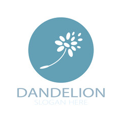  Dandelion flower logo with stem and leaves. Using modern vector concept design symbol icon illustration