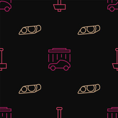 Poster - Set line Hammer, Car headlight and wash on seamless pattern. Vector