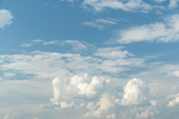 Wall Mural - the white clouds have a quaint and rural shape. the sky is cloudy and blue