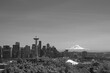 Seattle Skyline with view of Mt Rainer from Kerry Park in black and white