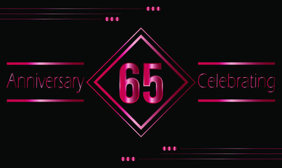 Wall Mural - 65 years anniversary celebration with ruby frame isolated on black background. Vector for greeting card, birthday party, wedding and event party.