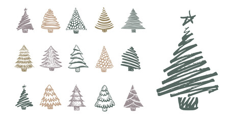 christmas tree hand drawn illustrations. vector.